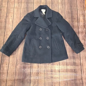 L.L. Bean Pea Coat Womens 4P Navy Double Breasted Pockets 100% Wool Sailor - Picture 1 of 10