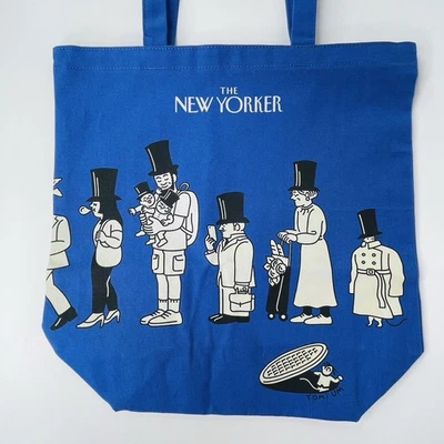 The New Yorker Magazine Blue Canvas Tote Bag Tomi Um Hot Dog Stand & People - Image 1 of 4