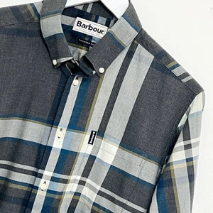 Barbour Hemd Herren Medium Freizeit Baumwolle kariert grau blau langarm Freizeit - Bild 1 von 12
