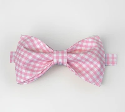 NEW Custom Mens Gingham Bow Tie Pre-tied Adjustable Gift Pink/White Check - Image 1 of 4