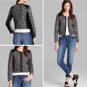 Eileen Fisher Black Tweed Zip Up Jacket With Ponte Knit Side Panels Size XL - Picture 1 of 14