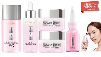 LOREAL Glycolic Bright Serum + Day Cream + Night Cream + Sunscreen + Exfoliant - Image 1 of 4