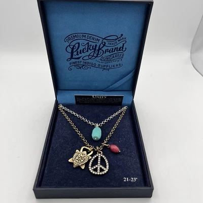 Lucky Brand Semi Precious Accents Gold Unity Lotus Pendant Necklace with box NEW - Image 1 of 4