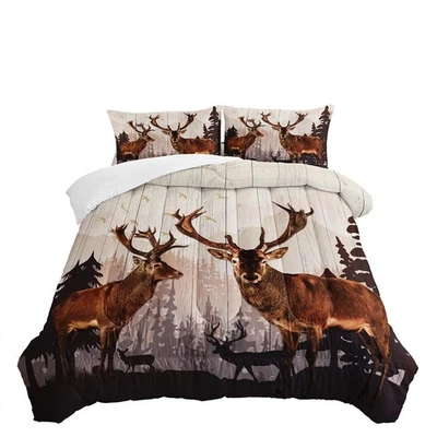 Deer Comforter Forest Hunting Bedding Sets Full Size,Cute Brown Deer Comforte... - Image 1 of 4