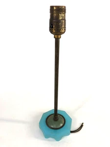 Small Vintage Art Deco Blue Jade Glass Base Boudoir Table Lamp 14" Tall - Picture 1 of 9