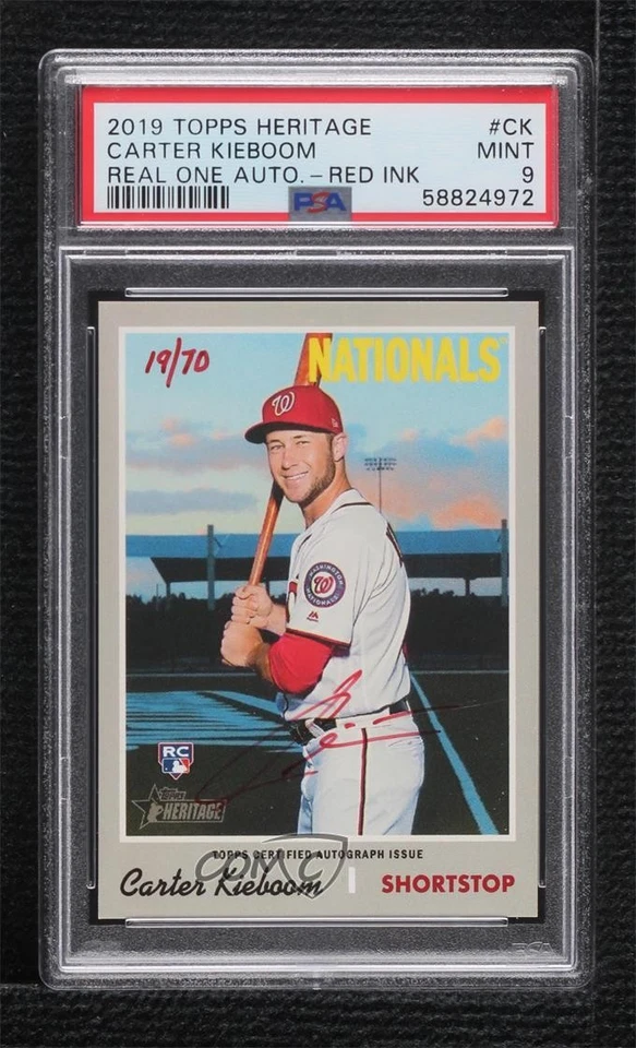 2019 Heritage High Number Red Ink /70 Carter Kieboom PSA 9 MINT Rookie Auto RC - Image 1 of 2