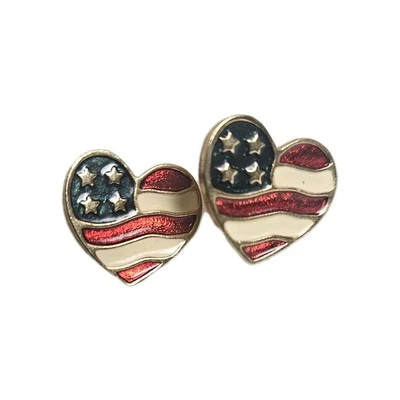 Pendientes Avon Bandera Americana Corazón Esmalte Rojo Blanco Azul Retro Tono Dorado Foto 1 de 4