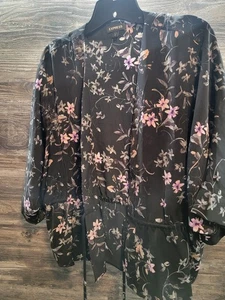 Top donna Express piccolo nero rosa floreale kimono topper strato coulisse boho - Foto 1 di 4