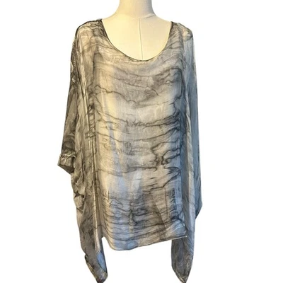 Poncho Top Tempo Paris Mujer S/M Seda 2 Capas Gris Mármol Artístico Boho Fluido  Foto 1 de 4