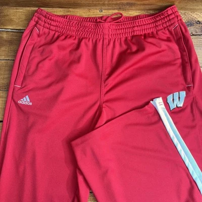 Wisconsin Badgers Track Pants Men’s Large Adidas Climalite Red White Baggy - Image 1 of 4