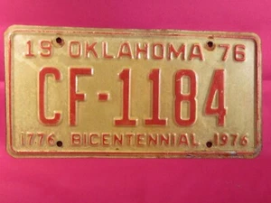 Placa de licencia Etiqueta de coche 1976 Oklahoma CF 1184 Bicentenario [N14] - Imagen 1 de 1