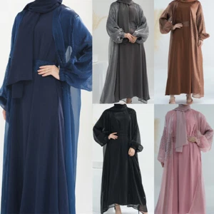 Abaya donna aperto caftano Dubai cardigan kimono musulmano abito lungo caftano marocchino - Foto 1 di 94