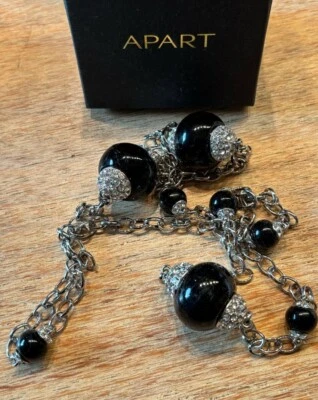 NUEVO WOW CADENA LARGA COLLAR PEDRERÍA BOLAS NEGRAS BRILLANTES 117cm APART *606114 Foto 1 de 4