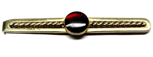 Swank Tie Clip Bar Clasp Gold Red Lucite Cabochon Mid-Century Men's Formal Wear - Picture 1 of 4