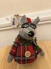 Christmas Ornament Whimsical Mouse in Plaid Coat Hat Glasses Holiday Grannycore