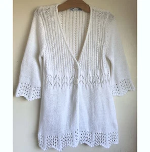 Joanna Hope cardigan lungo pizzo bianco 12 rifiniture all'uncinetto maniche 3/4 estate - Foto 1 di 5