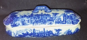 Caja de baratijas dividida cubierta de sauce castillo azul piedra de hierro China joyería flujo azul - Imagen 1 de 5
