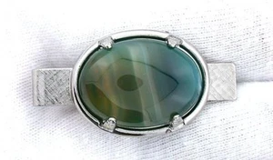 ONE - 1 3/5 INCH OVAL NATURAL BANDED AGATE GEMSTONE TIE CLIP TIE BAR EPTT92 - Picture 1 of 2