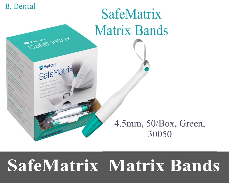 Medicom 30050 SafeMatrix Dental Matrix Bands 4.5mm Narrow Green 50/Bx