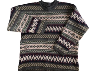 Abercrombie & Fitch The Big Sweater LARGE Heavy Knit Fair isle Wool Mock Neck - Picture 1 of 7