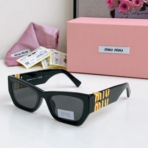 New Miu Miu Sunglasses Authentic MU 09WS 1AB5S0 Black Gold Dark Grey Lens Women - Picture 1 of 9