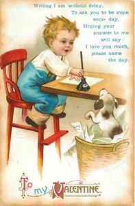 Postal C-1910 Clapsddale San Valentín niño perro cómic humor internacional 24-5307 - Imagen 1 de 2