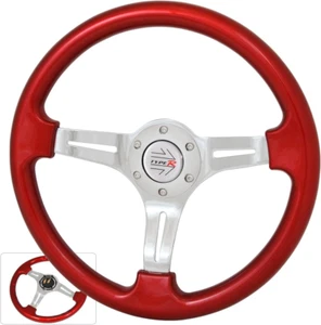 Universal 350Mm 6 Bolt Hole Heavy Duty Light Weight Steering Wheel Red Trim Chro - Picture 1 of 1
