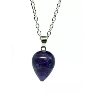 Amethyst Pear Necklace Pendant On Chain Crystal Varied Purple Gemstone Jewellery - Picture 1 of 6