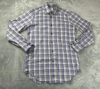 David Donahue Shirt Adult Small No Sz Tag Long Sleeve Plaid Gray Blue Men’s - Image 1 of 4