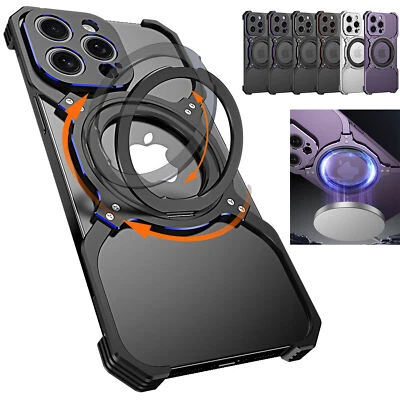 For iPhone 16 Pro Max 15 14 Pro 13 Frameless Metal Case with Mag Safe Kickstand - Image 1 of 4