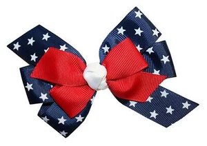 WD2U Girls Red White Blue Star Spangled July 4th Hair Bow French Clip Barrette - Picture 1 of 3