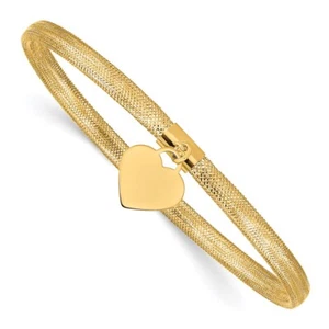 14k Yellow Gold Heart Stretch Mesh Bangle Bracelet for Women 7.5" 1.27 gram - Picture 1 of 4
