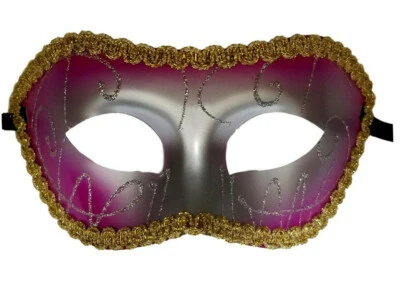 Pink Silver Gold Wide Mardi Gras Masquerade Party Value Ladies Mask - Image 1 of 4