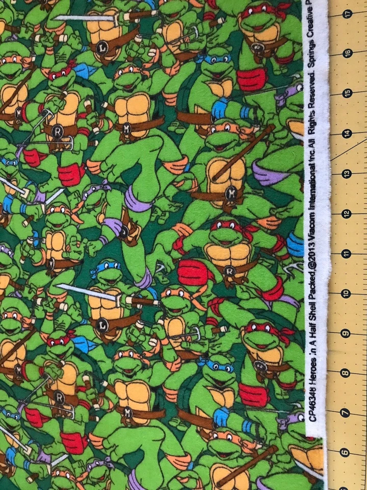 2013 TMNT Hero’s in a Half Shell 15” X 43”Flannel fabric  #996b - Image 1 of 1