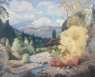 Pintura al óleo original vintage -Impresionista Forest Stream Valley -Firmada, 1963 Foto 1 de 4