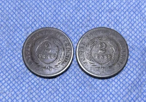Civil War Era 2 Cent Pieces, 1864 & 1865. - Picture 1 of 4