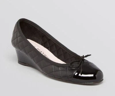 NUEVO EN CAJA Paul Mayer Bonito Zapatos de salón con cuña de cuero acolchado negro talla 11 Hecho en España Foto 1 de 3