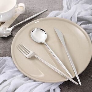 24 SILVER Premium PLASTIC CUTLERY Spoon Fork Knife Set Party Event Home Supplies