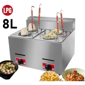 LPG Deep Fryer Gas Cooking Noodles Frying Double Tank Noodle Cooker Fry Chip 8L - Picture 1 of 13