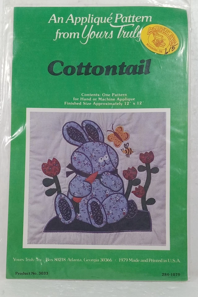 Cottontail An 贴花图案来自 Yours Truly # 3033 约 12 英寸 x 12 英寸复古 1979 — 第 1/4 张图片