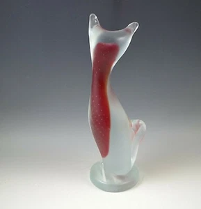 MID CENTURY MURANO GLASS CAT FIGURINE SOMMERSO SATIN GLASS 9" ORIGINAL STICKER - Picture 1 of 8