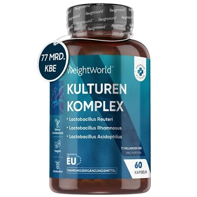WEIGHTWORLD Probiotika - Kulturen Komplex - 60 Kapseln - 20 Bakterienstämme - Inulin - Vegan