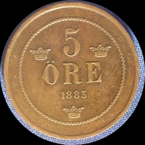 Sweden 1883 5 ore, old copper world coin -  LOW mintage 578,000 #1939 - Picture 1 of 2