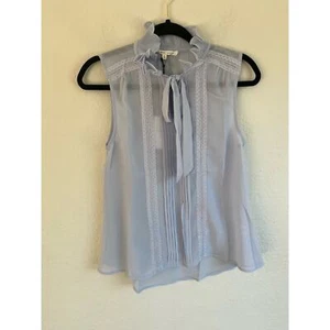 Anthropologie Endless Rose Women Blue Tie Neck Chiffon Top, Size Small - Picture 1 of 9