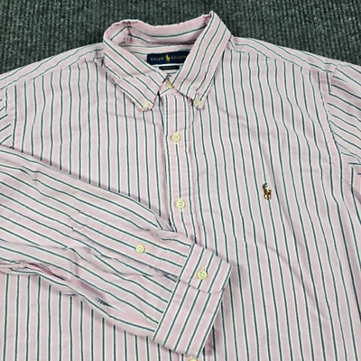 Camisa Ralph Lauren Para Hombres XL Rosa Rayas Calce Clásico LS Oxford Botón Delantero Preppy Foto 1 de 4