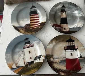 4 David Carter Brown Collection Set 4 Lighthouse Salad Plates By The Sea - Picture 1 of 3
