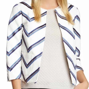 Paperwhite Chevron Open Jacket White Blue Gold Size 4 - Picture 1 of 10