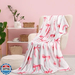 Jansun Schleifendecke rosa Schleifen weich Überwurf Decke süß rosa Halloween Schleife Prepp - Bild 1 von 5