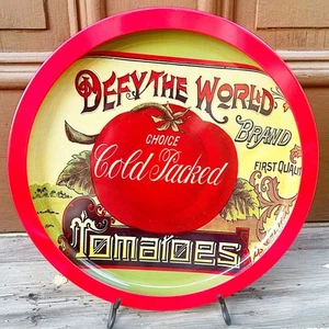 Defy the World Brand Tomatoes Decorative 13" Advertising Metal Tray - Picture 1 of 5