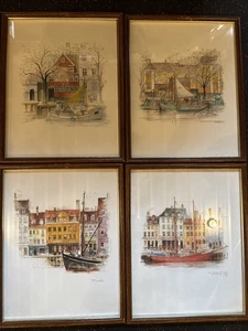 Vintage 4 Studies Watercolor Prints Mads Stage Denmark Copenhagen Framed - Picture 1 of 9